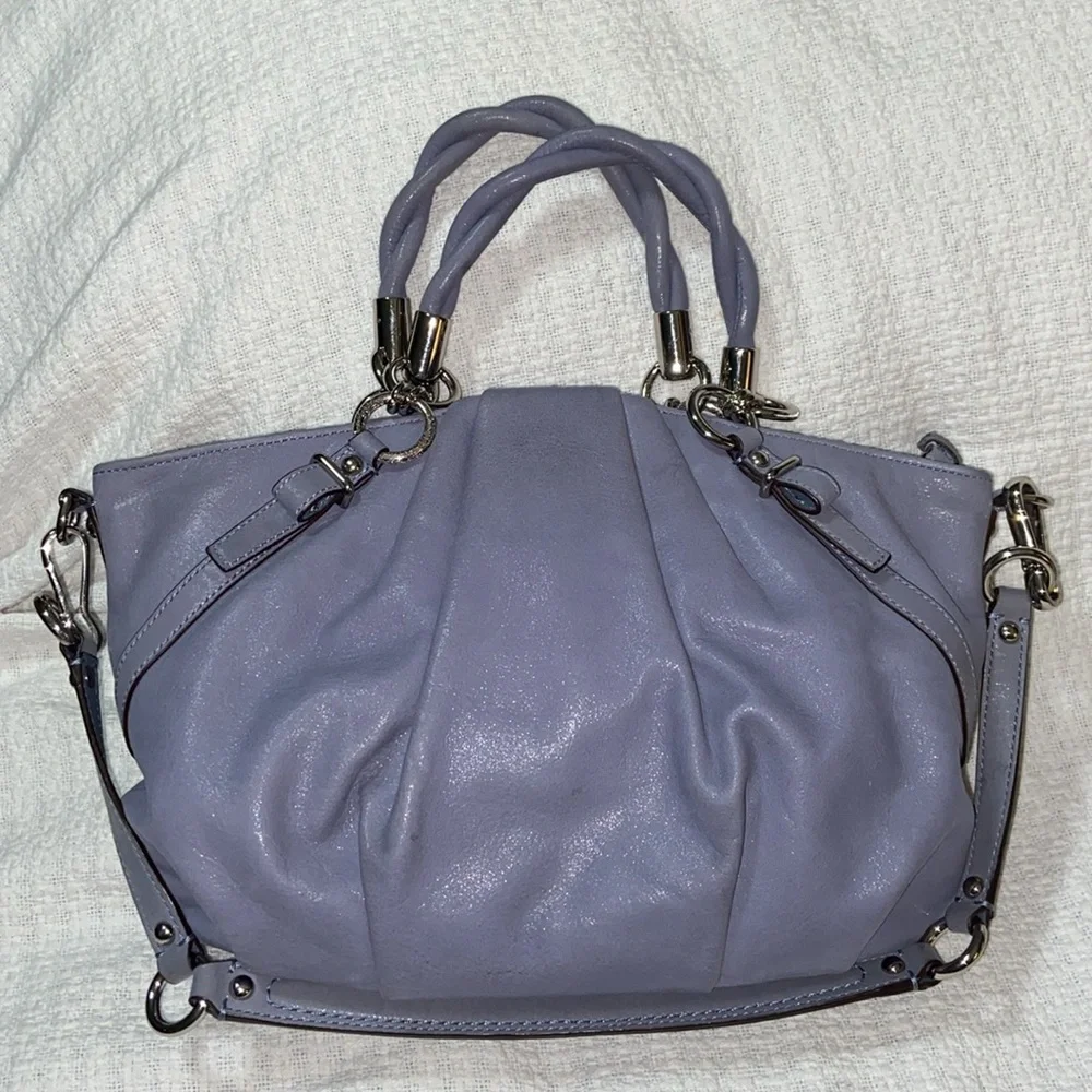 Coach Madison Pleated Leather Sophia Hobo Shimmer Slate Blue-Grey - F22563 bag